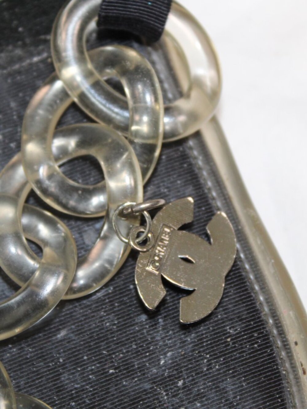 Chanel Jelly Chain Clear CC Studded Charm Thong Sandals 37.5 US 7.5 9.25 Insole - Picture 4 of 8